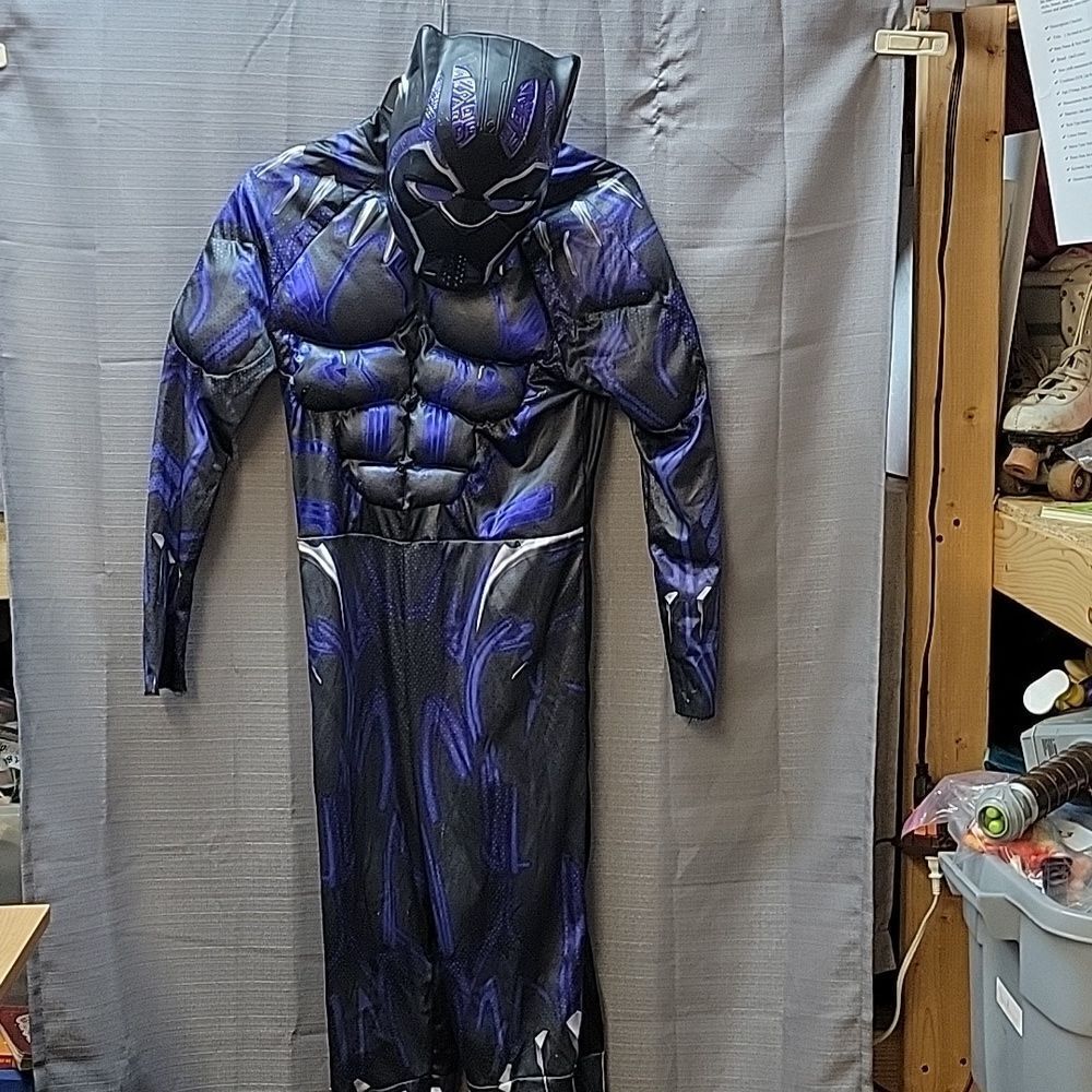 Rubies Avengers Black Panther Costume Child Sz large 12-14 Padded Bodysuit+ mask